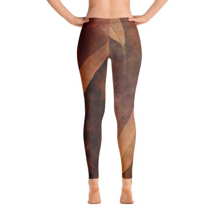 Leggings Dark Brown Leaves Leaf Beige Nature Art Print Old Antique - Image 2