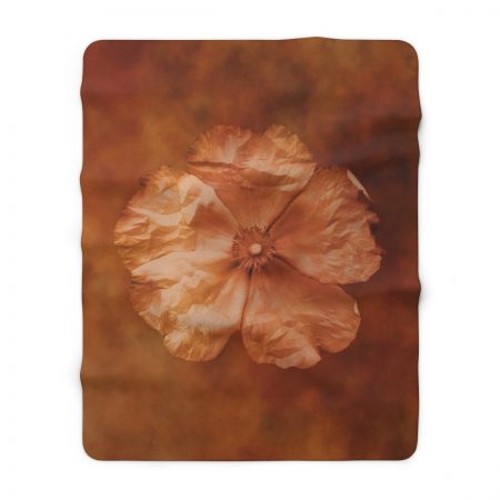 Sherpa Fleece Blanket Flower Art Print Old Antique Vintage Botanical Tan Beige Brown