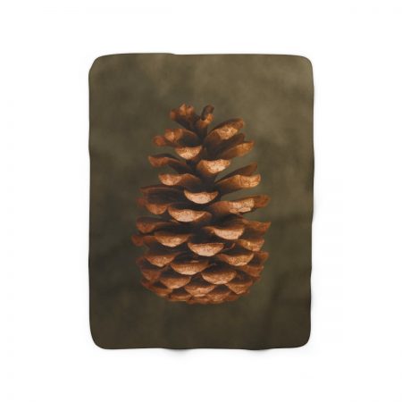 Sherpa Fleece Blanket Pine Cone Print Beige Green Brown Nature Art Print Old Antique Vintage - Image 3