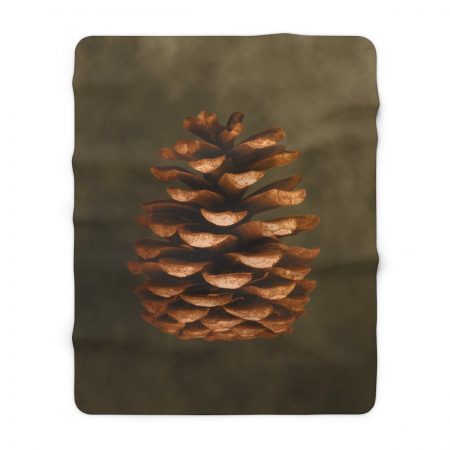 Sherpa Fleece Blanket Pine Cone Print Beige Green Brown Nature Art Print Old Antique Vintage