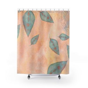 Shower Curtain Colorful Blue Leaves Leaf Beige Cream Coral Brown Art Print Old Antique Vintage
