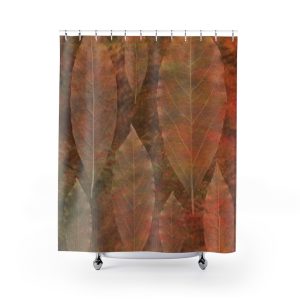 Shower Curtain Colorful Leaf Copper Brown Beige Nature Art Print Old Antique Vintage