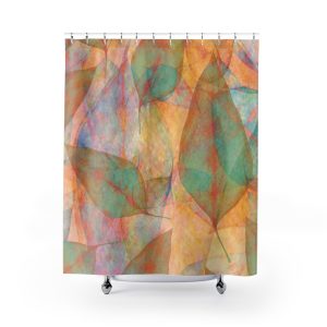 Shower Curtain Colorful Leaves Leaf Blue Pink Beige Cream Brown Art Print Old Antique Vintage
