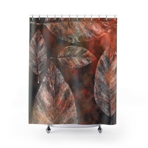 Shower Curtain Colorful Leaves Leaf Print Grey Beige Cream Brown Nature Art Print Old Antique Vintage