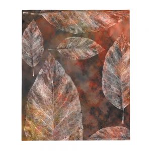 Throw Blanket Colorful Leaves Leaf Print Grey Beige Cream Brown Nature Art Print Old Antique Vintage