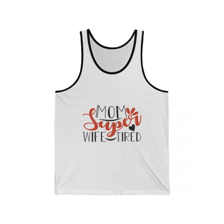 Unisex Jersey Tank Shirt Top - Mom Super Wife Tired - Image 2