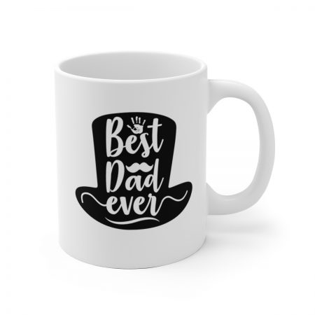 White Coffee Mug - Quote - Best Dad Ever top hat