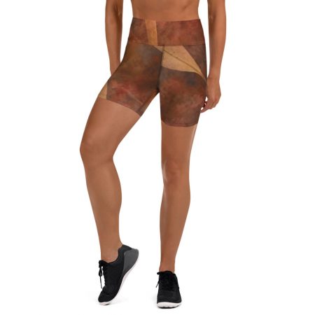 Yoga Shorts Dark Brown Leaves Leaf Beige Nature Art Print Old Antique