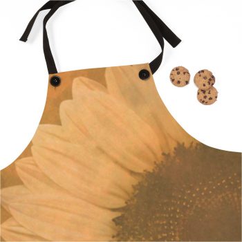 Apron Large Sunflower Flower Art Print Old Antique Vintage Beige Yellow Brown