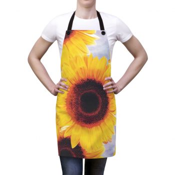 Apron Sunflowers Flower Art Print Old Antique Vintage Blue Yellow Brown