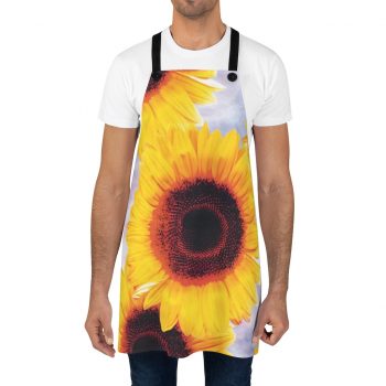 Apron Sunflowers Flower Art Print Old Antique Vintage Blue Yellow Brown