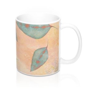 Coffee Mug 11oz Colorful Blue Leaves Leaf Beige Cream Coral Brown Art Print Old Antique Vintage
