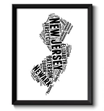 INSTANT DOWNLOAD New Jersey Map Typography Print Text Word Cloud Black White Poster Print USA United States Modern Landscape Wall Art