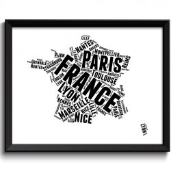 INSTANT DOWNLOAD France Text Word Cloud Map Black White Typography Poster Print Country Europe Paris Modern Landscape Wall Art Painting