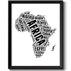 INSTANT DOWNLOAD Africa Text Word Cloud Map Black White Typography Poster Print African Country Modern Abstract Landscape Wall Art Painting