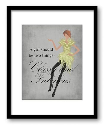 INSTANT DOWNLOAD A Girl Should be Two Things Classy and Fabulous Grey Yellow Art Print Wall Decor Bathroom poster quote inspirational