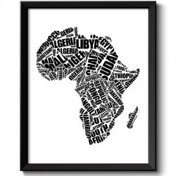 INSTANT DOWNLOAD Africa Text Word Cloud Map Typography Print Black White Poster Print African Country Modern Landscape Wall Art Painting