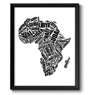 INSTANT DOWNLOAD Africa Text Word Cloud Map Typography Print Black White Poster Print African Country Modern Landscape Wall Art Painting