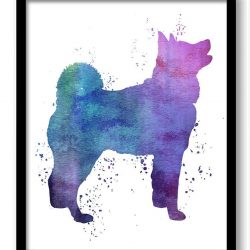 INSTANT DOWNLOAD Akita Dog Watercolor Art Painting Print Poster Dog Art Dog Painting Dog Breeds Home Decor Wall Art Pink Blue Purple Green