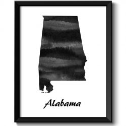 INSTANT DOWNLOAD Alabama Map State Watercolor Painting Poster Print USA United States Abstract Landscape Art Black White Grey