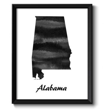 INSTANT DOWNLOAD Alabama Map State Watercolor Painting Poster Print USA United States Abstract Landscape Art Black White Grey