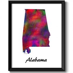 INSTANT DOWNLOAD Alabama Map State Watercolor Painting Poster Print USA United States Abstract Landscape Art Colorful Rainbow