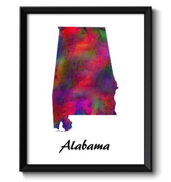 INSTANT DOWNLOAD Alabama Map State Watercolor Painting Poster Print USA United States Abstract Landscape Art Colorful Rainbow