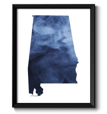 INSTANT DOWNLOAD Alabama Map State Watercolor Painting Poster Print USA United States Abstract Landscape Art Navy Blue Grey White