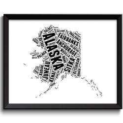 INSTANT DOWNLOAD Alaska Map Black White Typography Print Text Word Cloud Poster Print USA United States Modern Abstract Landscape Wall Art