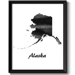 INSTANT DOWNLOAD Alaska Map State Watercolor Painting Poster Print USA United States Modern Abstract Landscape Art Black White Grey