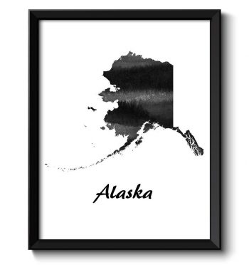 INSTANT DOWNLOAD Alaska Map State Watercolor Painting Poster Print USA United States Modern Abstract Landscape Art Black White Grey