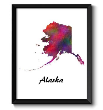 INSTANT DOWNLOAD Alaska Map State Watercolor Painting Poster Print USA United States Modern Abstract Landscape Art Colorful Rainbow