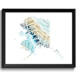 INSTANT DOWNLOAD Alaska Map Teal Blue Beige Typography Print Text Word Cloud Poster Print USA United States Modern Landscape Wall Art