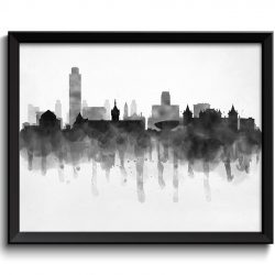 INSTANT DOWNLOAD Albany Skyline New York USA United States Cityscape Art Print Poster Black White Grey Watercolor Painting