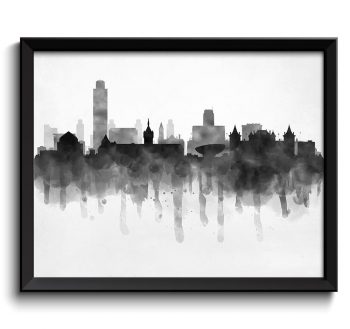 INSTANT DOWNLOAD Albany Skyline New York USA United States Cityscape Art Print Poster Black White Grey Watercolor Painting