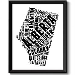 INSTANT DOWNLOAD Alberta Map Province Canada Text Words Watercolor Poster Print Black White Modern Landscape Art Painting Word Cloud