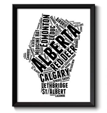 INSTANT DOWNLOAD Alberta Map Province Canada Text Words Watercolor Poster Print Black White Modern Landscape Art Painting Word Cloud