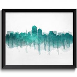 INSTANT DOWNLOAD Albuquerque Green Turquoise Grey Skyline New Mexico USA United States Cityscape Art Print Poster Watercolor Painting