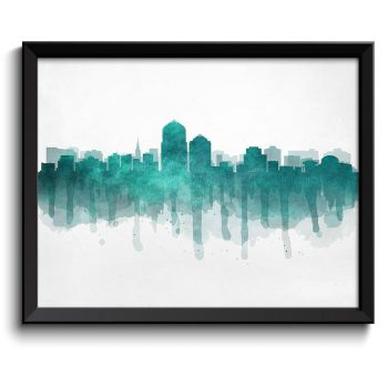 INSTANT DOWNLOAD Albuquerque Green Turquoise Grey Skyline New Mexico USA United States Cityscape Art Print Poster Watercolor Painting