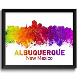 INSTANT DOWNLOAD Albuquerque Skyline New Mexico City Watercolor Cityscape Poster Print Landscape Art Painting Red Purple Pink Yellow