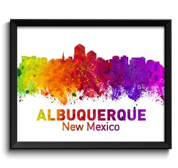 INSTANT DOWNLOAD Albuquerque Skyline New Mexico City Watercolor Cityscape Poster Print Landscape Art Painting Red Purple Pink Yellow