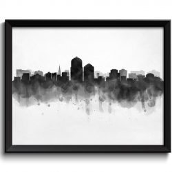 INSTANT DOWNLOAD Albuquerque Skyline New Mexico USA United States Cityscape Art Print Poster Black White Grey Watercolor Painting