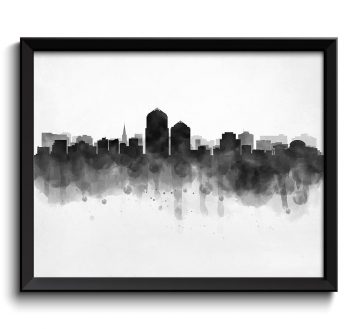 INSTANT DOWNLOAD Albuquerque Skyline New Mexico USA United States Cityscape Art Print Poster Black White Grey Watercolor Painting