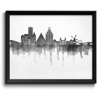 INSTANT DOWNLOAD Amsterdam Skyline City Holland Cityscape Black White Grey Poster Print Modern Abstract Landscape Art Painting