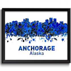 INSTANT DOWNLOAD Anchorage Skyline Alaska Navy Blue Black Watercolor Cityscape Poster Print City Abstract Landscape Art Painting