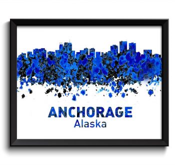 INSTANT DOWNLOAD Anchorage Skyline Alaska Navy Blue Black Watercolor Cityscape Poster Print City Abstract Landscape Art Painting