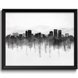 INSTANT DOWNLOAD Anchorage Skyline Alaska USA United States Cityscape Art Print Poster Black White Grey Watercolor Painting