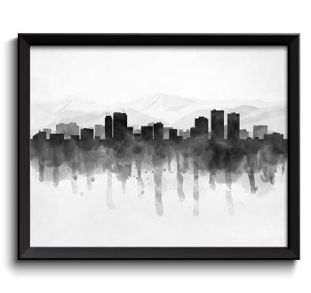 INSTANT DOWNLOAD Anchorage Skyline Alaska USA United States Cityscape Art Print Poster Black White Grey Watercolor Painting