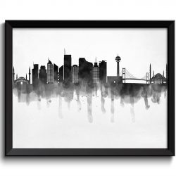 INSTANT DOWNLOAD Ankara Skyline Black White Grey Cityscape Turkey Famous Landmarks Poster Print Modern Abstract Landscape Art Painting