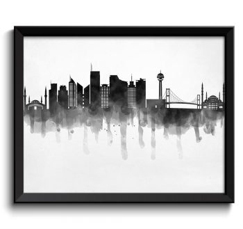 INSTANT DOWNLOAD Ankara Skyline Black White Grey Cityscape Turkey Famous Landmarks Poster Print Modern Abstract Landscape Art Painting